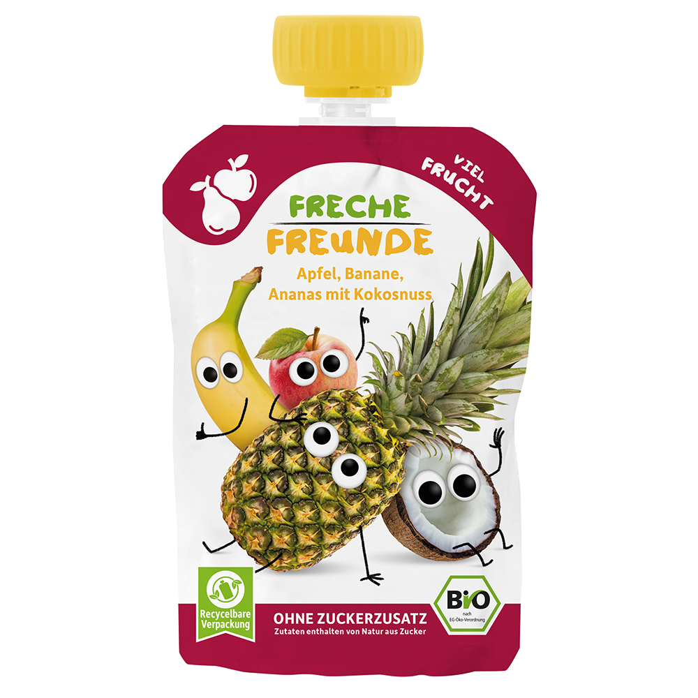 Bild: Freche Freunde Quetschie Apfel, Banane, Ananas mit Kokosnuss 