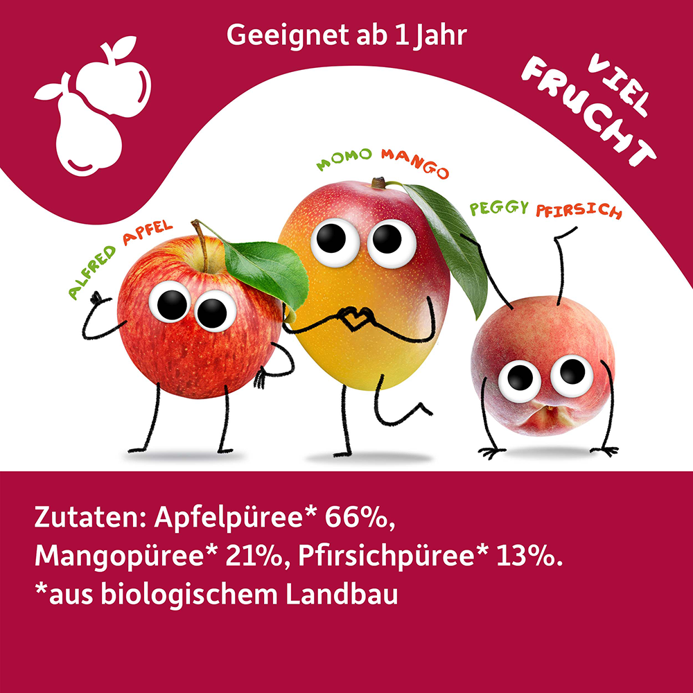 Bild: Freche Freunde Quetschie Apfel, Mango und Pfirsich