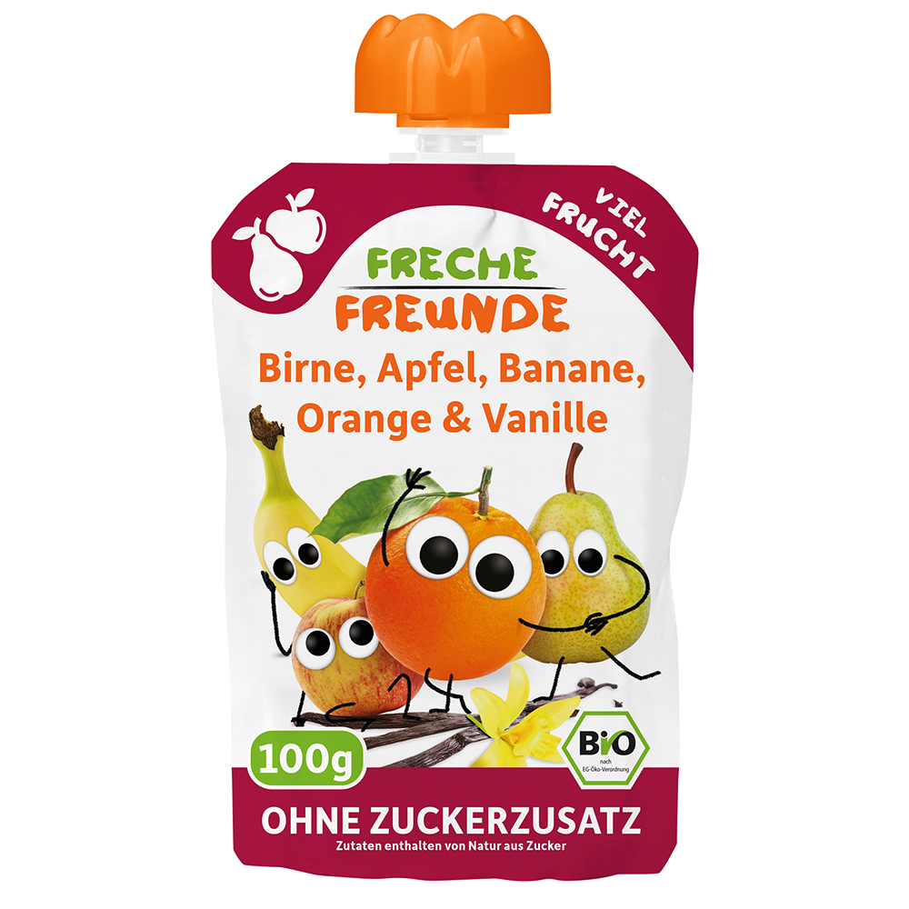 Bild: Freche Freunde Quetschie Birne, Apfel, Banane, Orange und Vanille 