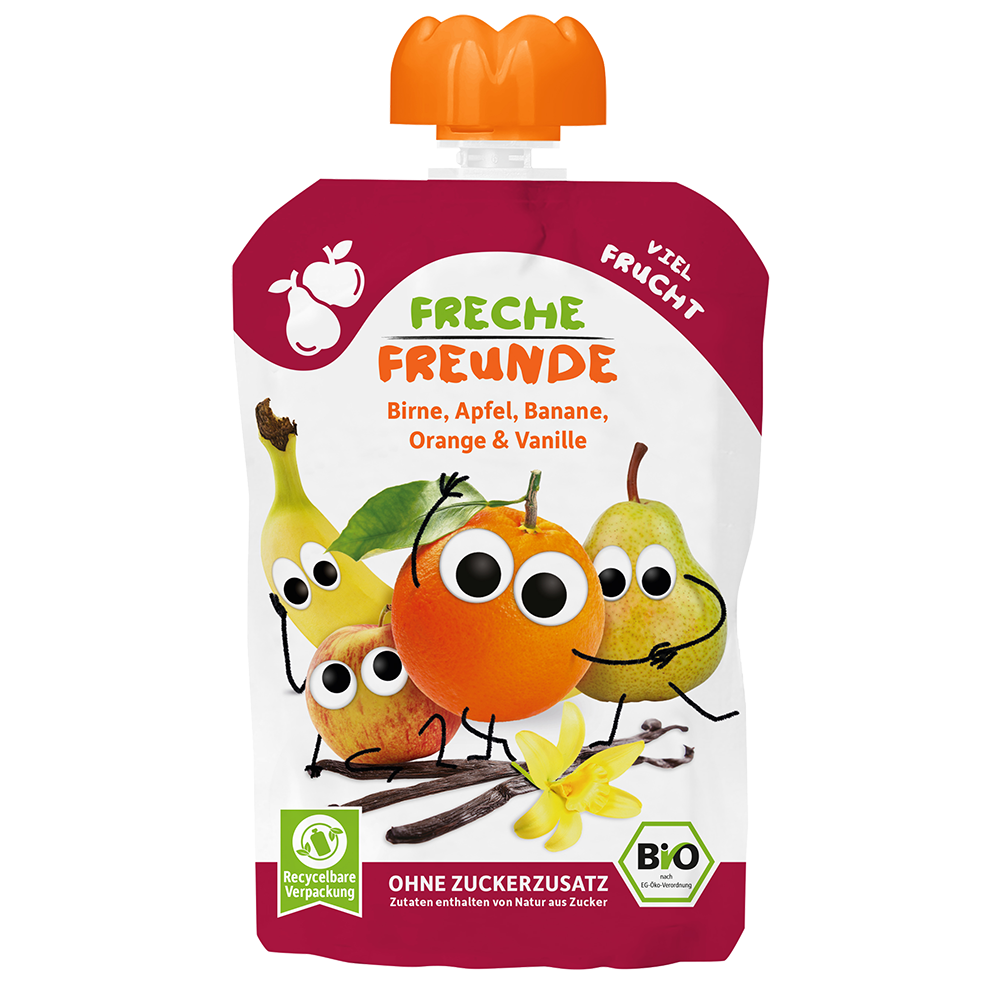 Bild: Freche Freunde Quetschie Birne, Apfel, Banane, Orange und Vanille 