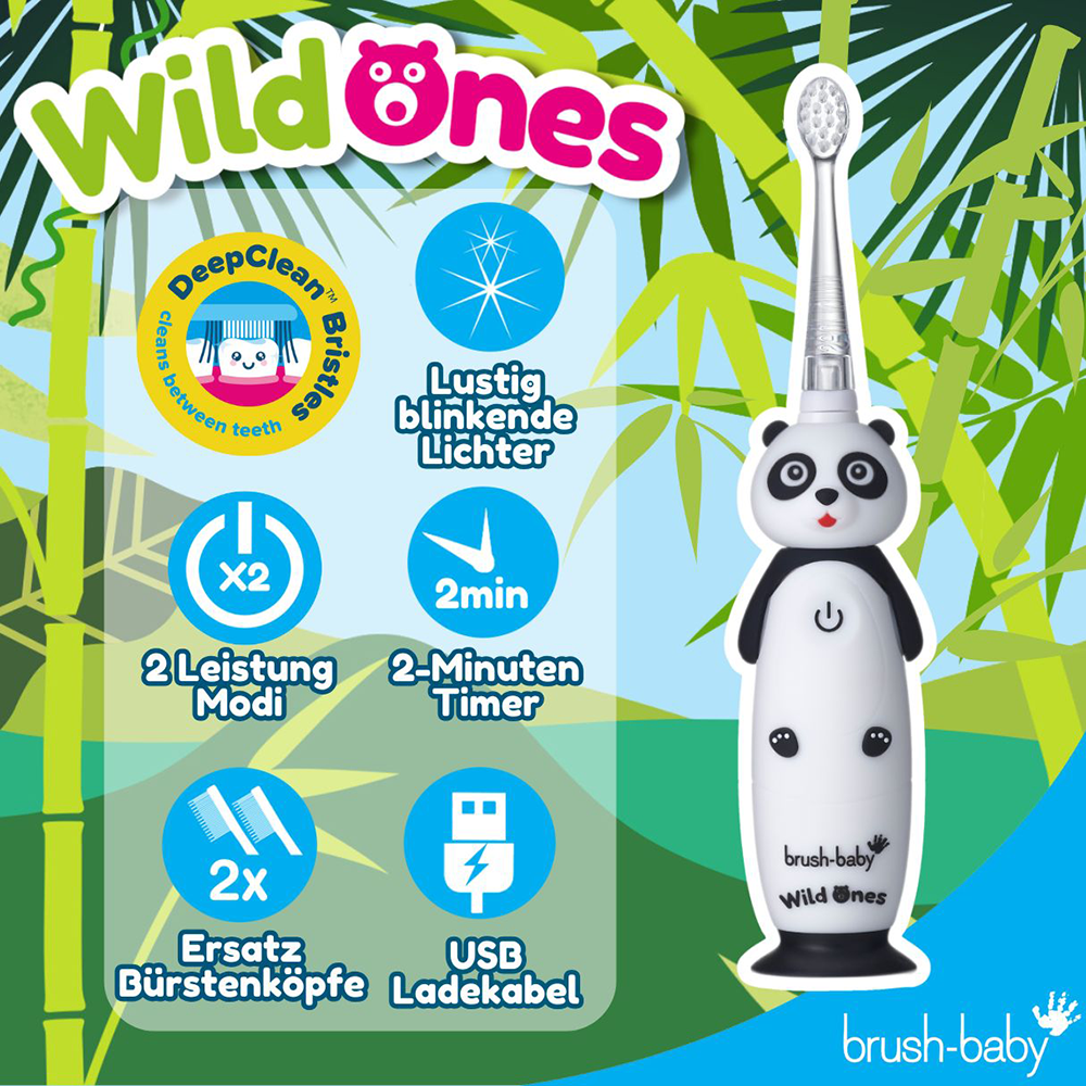 Bild: brush-baby Wild Ones Wiederaufladbare Elektrische Zahnbürste Pan-Pan Panda 