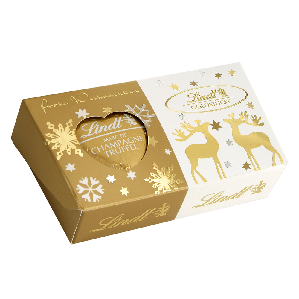 Bild: Lindt Goldstücke Marc de Champagne Trüffel Herz 