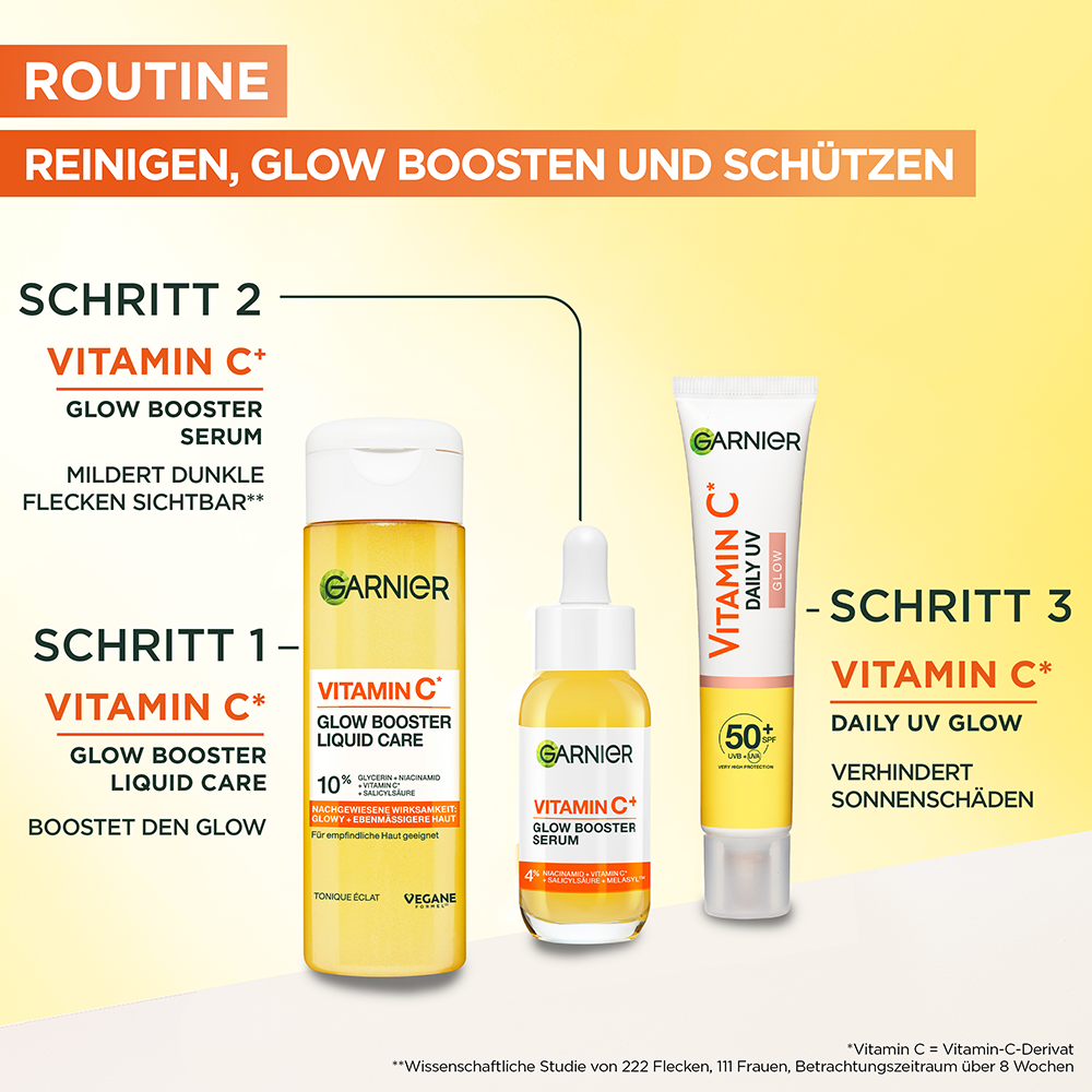 Bild: GARNIER Vitamin C* Glow Booster Liquid Care 