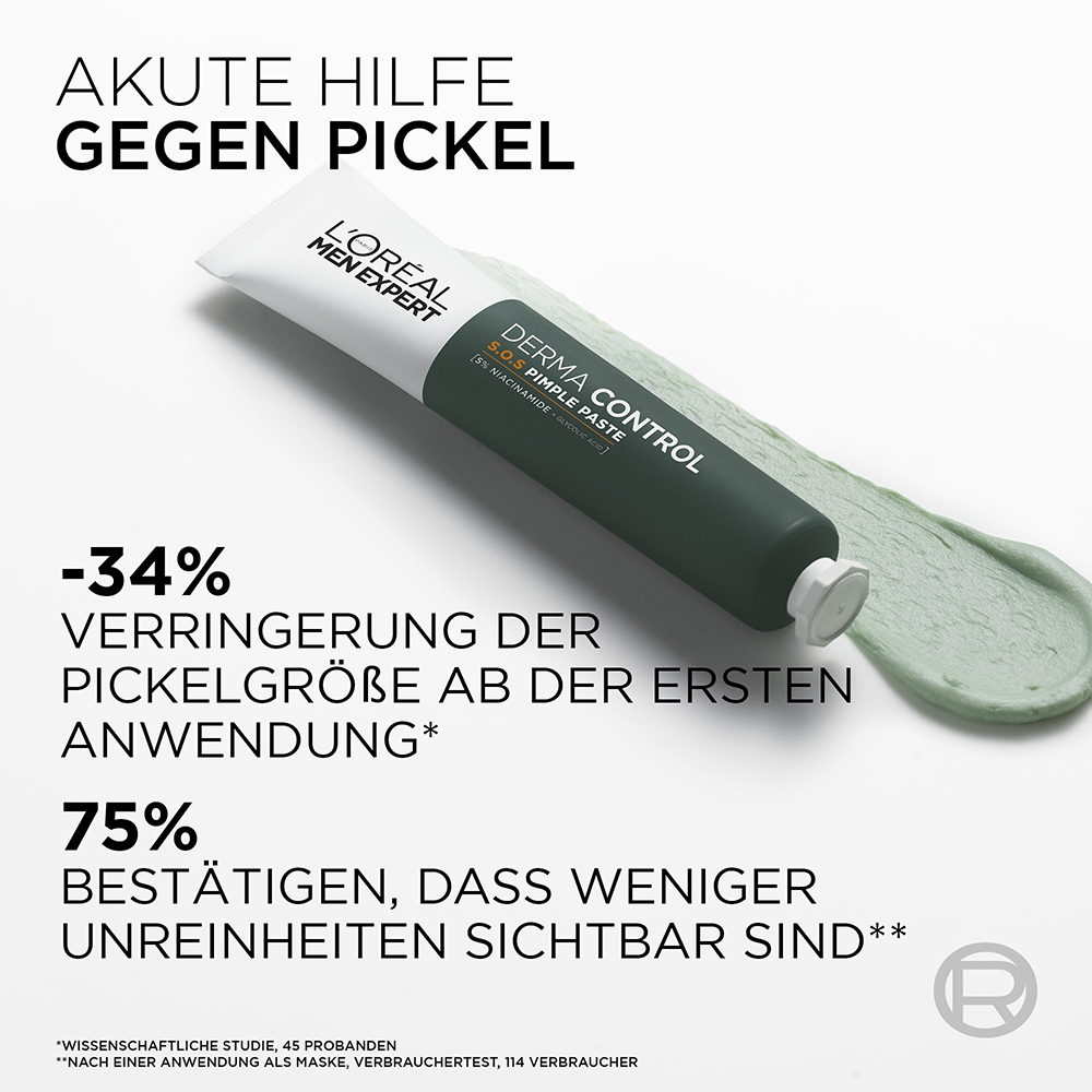 Bild: L'ORÉAL PARIS MEN EXPERT Derma Control S.O.S. 2in1 Anti-Pickel Paste