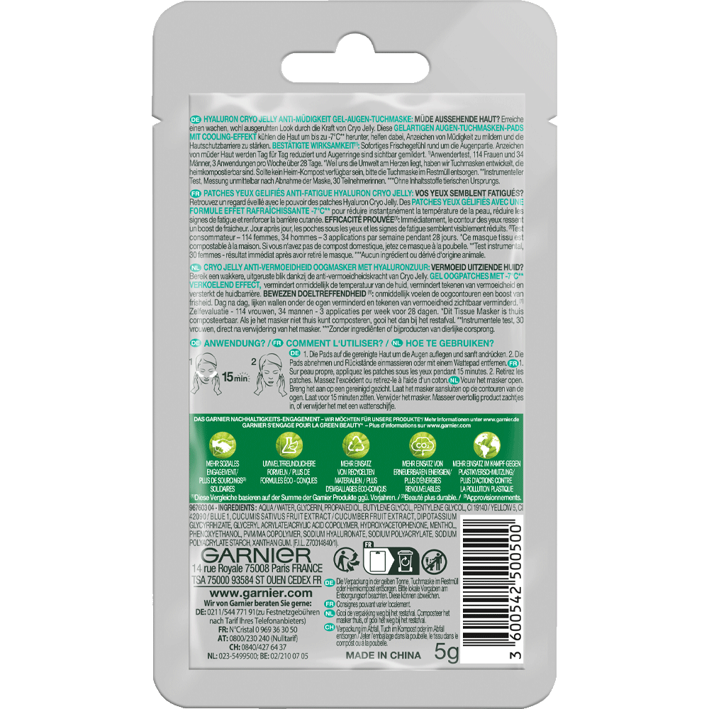 Bild: GARNIER SKIN ACTIVE Cryo Jelly Gel-Augen-Tuchmaske