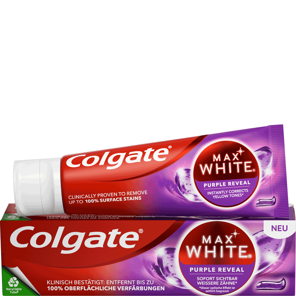 Bild: Colgate Max White Purple Reveal Instant Whitening-Zahnpasta