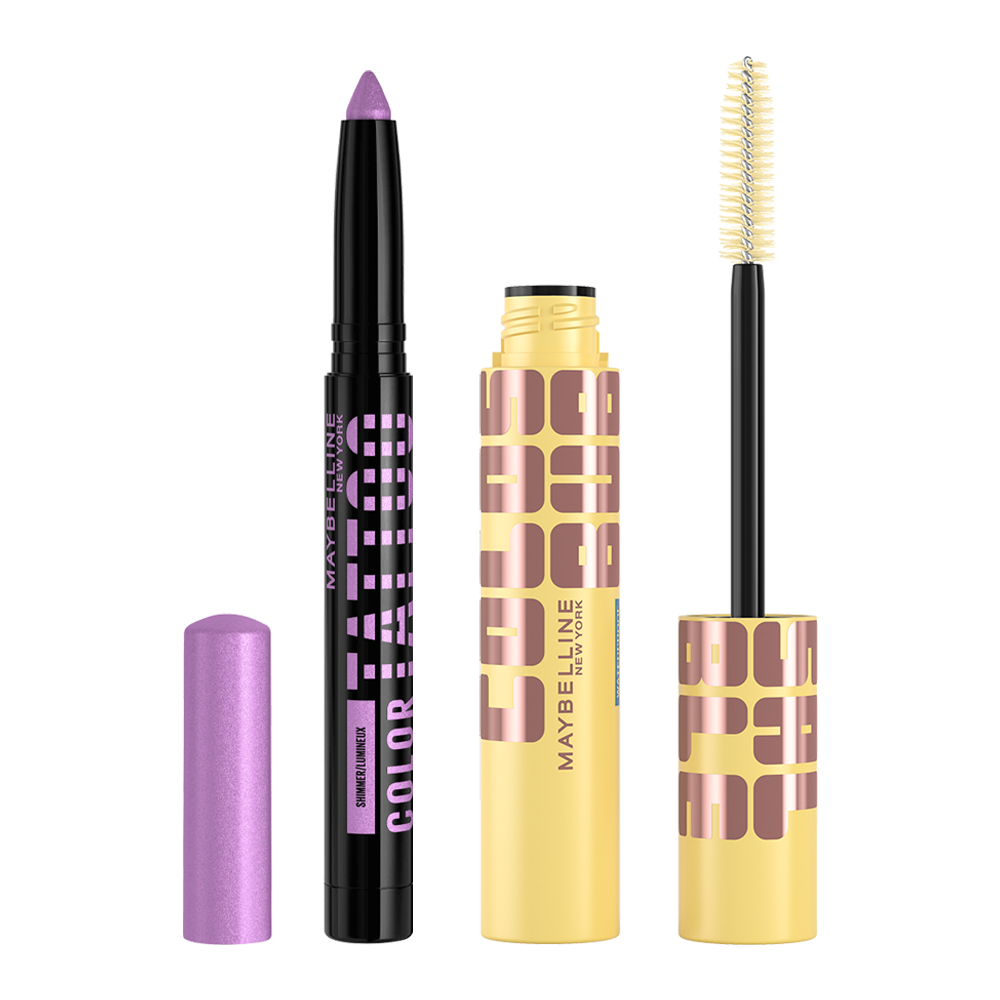 Maybelline Color Tattoo Lidschattenstift in Lila & Colossal Big Shot Mascara mit Bürste – Augen-Make-up Highlight