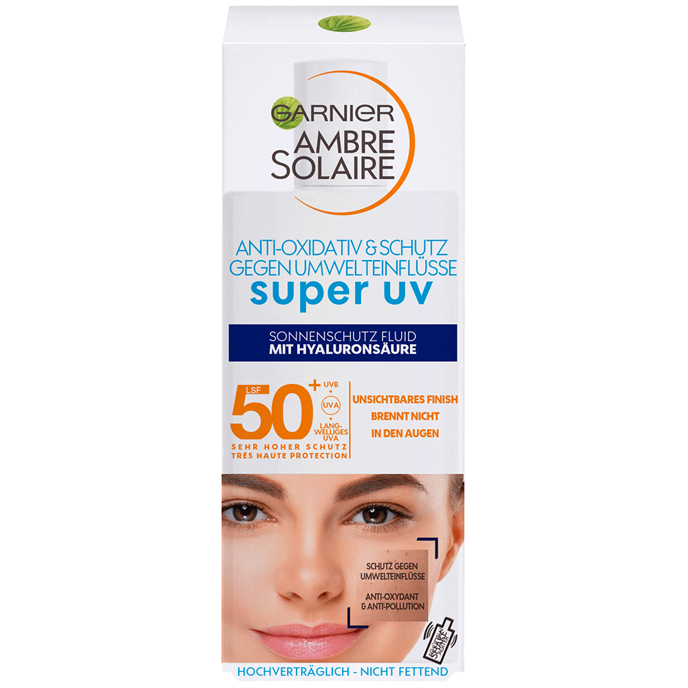Bild: GARNIER AMBRE SOLAIRE Super UV Sonnenschutzfluid mit Hyaluronsäre LSF 50+ 