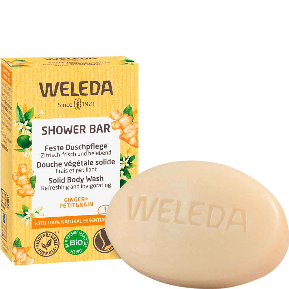 Bild: WELEDA Feste Dusche Ginger & Petitgrain