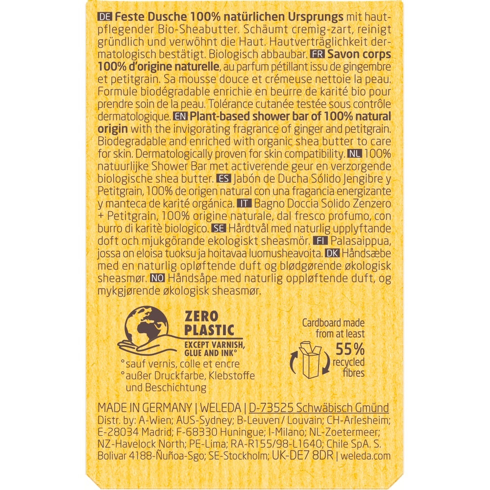 Bild: WELEDA Feste Dusche Ginger & Petitgrain