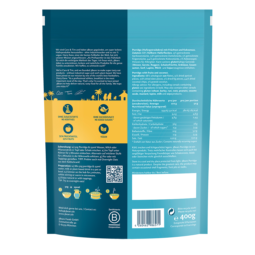 Bild: 3Bears Porridge Fruchtige Kokosnuss 