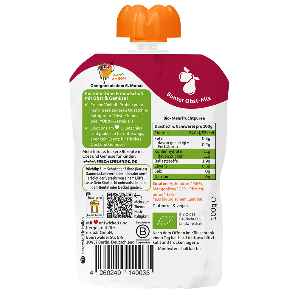 Bild: Freche Freunde Quetschie Apfel, Mango und Pfirsich