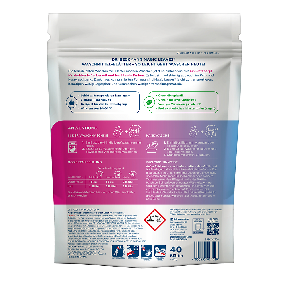 Bild: Dr. Beckmann Magic Leaves Waschmittel Blätter Color Blütenfrisch