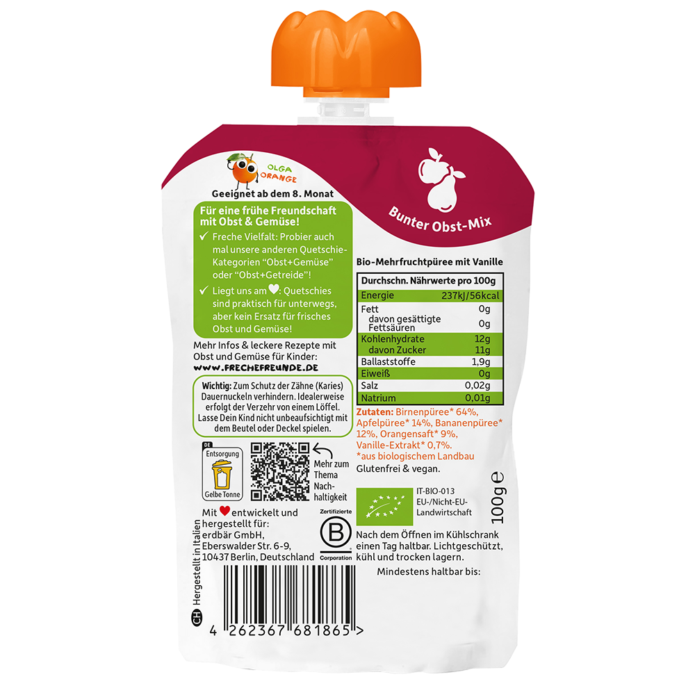 Bild: Freche Freunde Quetschie Birne, Apfel, Banane, Orange und Vanille