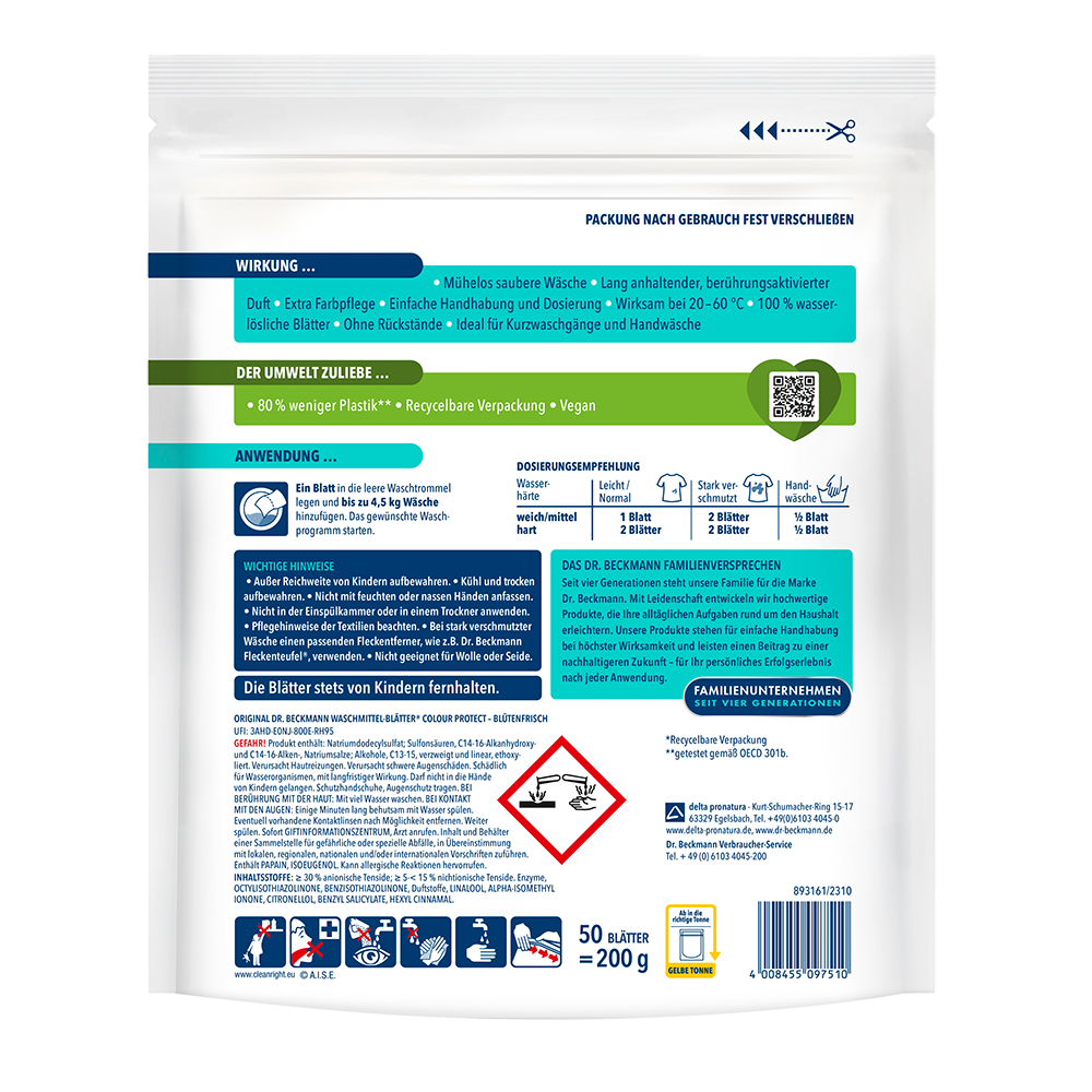 Bild: Dr. Beckmann Magic Leaves Waschmittel Blätter Colour Protect Blütenfrische