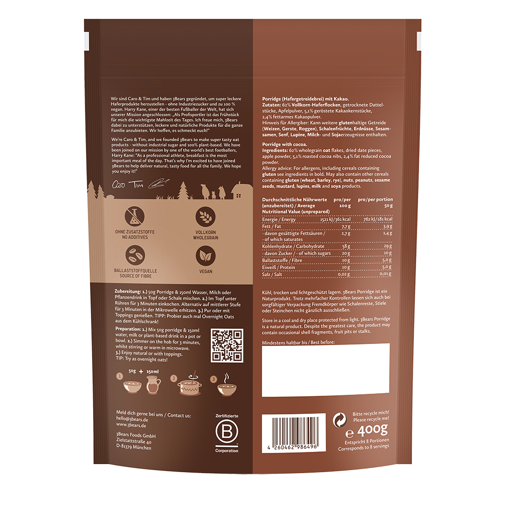 Bild: 3Bears Porridge Feiner Kakao 