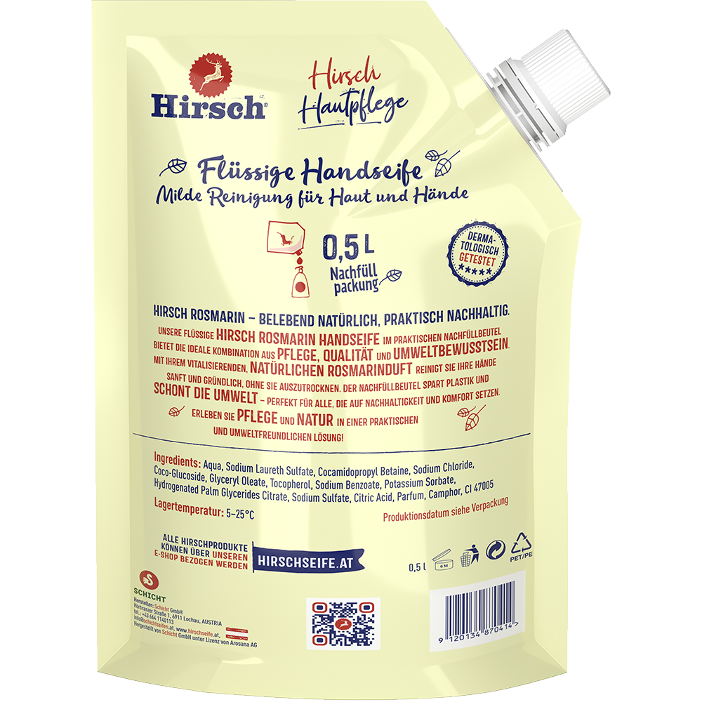 Bild: Hirsch Seife Rosmarin Nachfüllbeutel