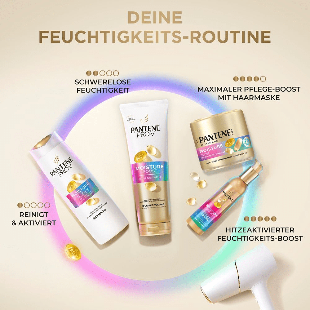 Bild: PANTENE PRO-V Moisture BOOST Heat & Glow Leave-In-Creme Schutz vor Hitze & Frizz