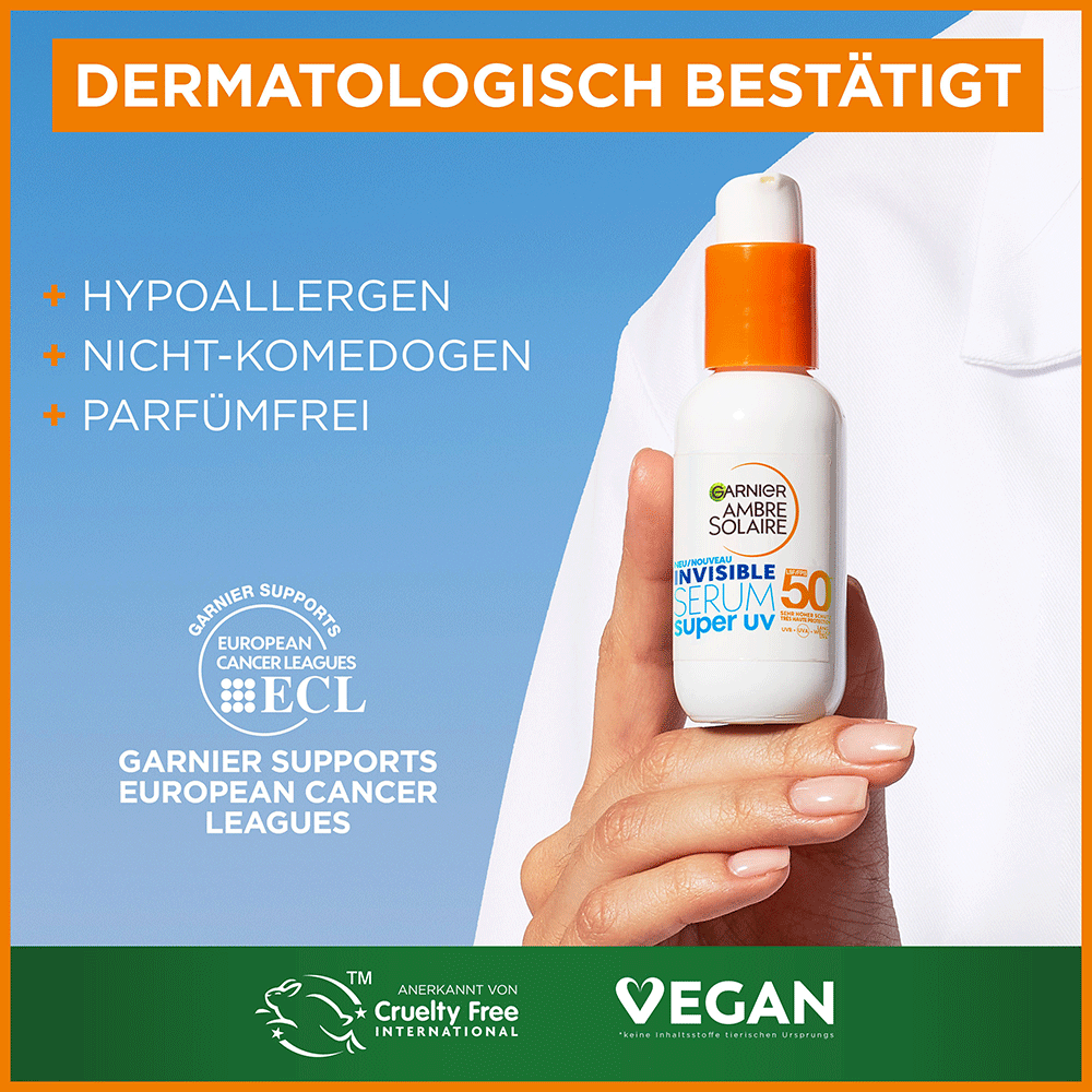 Bild: GARNIER AMBRE SOLAIRE Invisible Serum Super UV Sonnenschutz-Serum LSF 50+