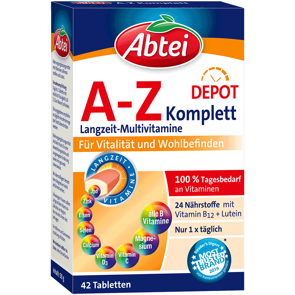 Bild: Abtei A-Z Komplett Multi-Vitamine Plus Ginkgo Tabletten