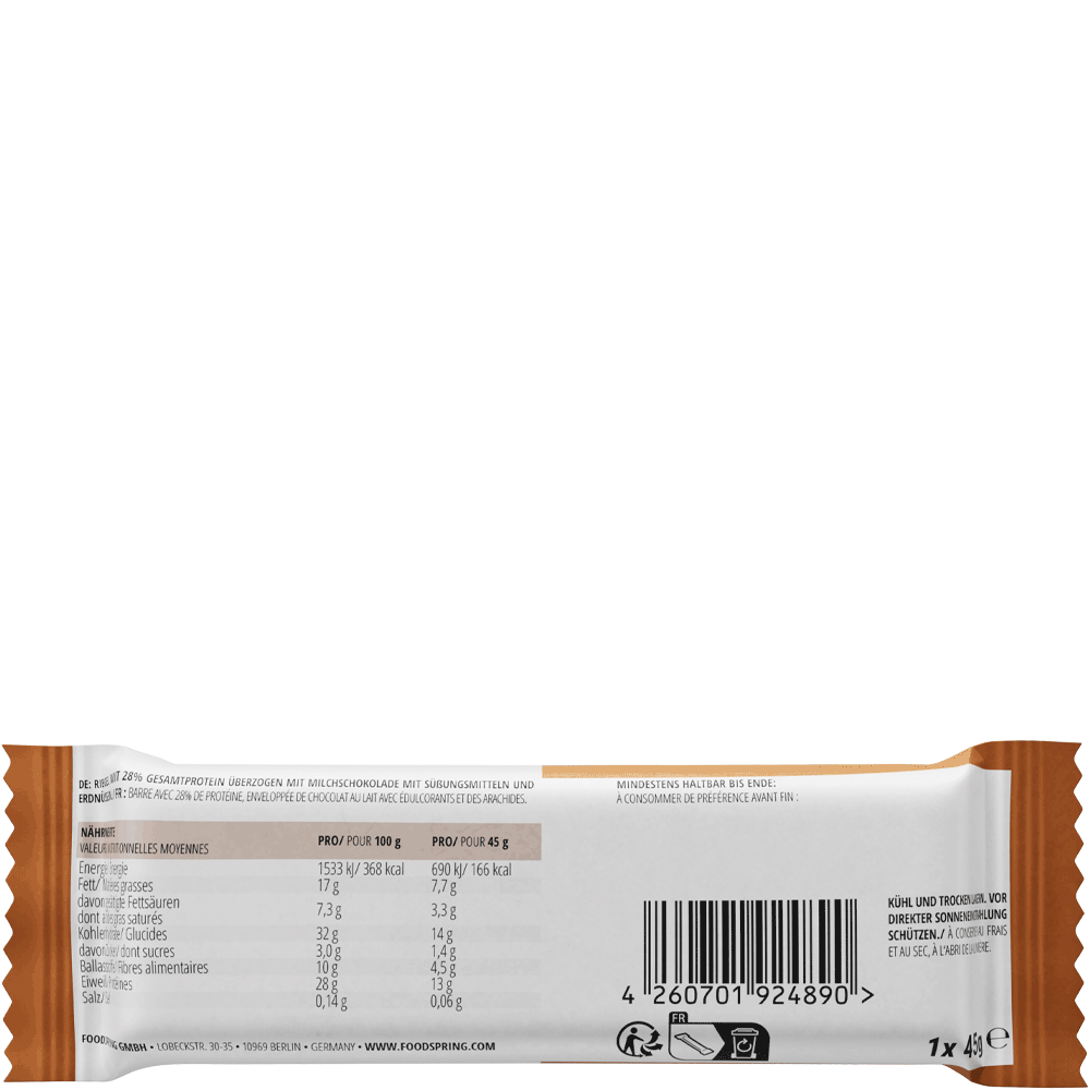 Bild: foodspring Protein Bar Extra Chocolate Crunchy Peanut