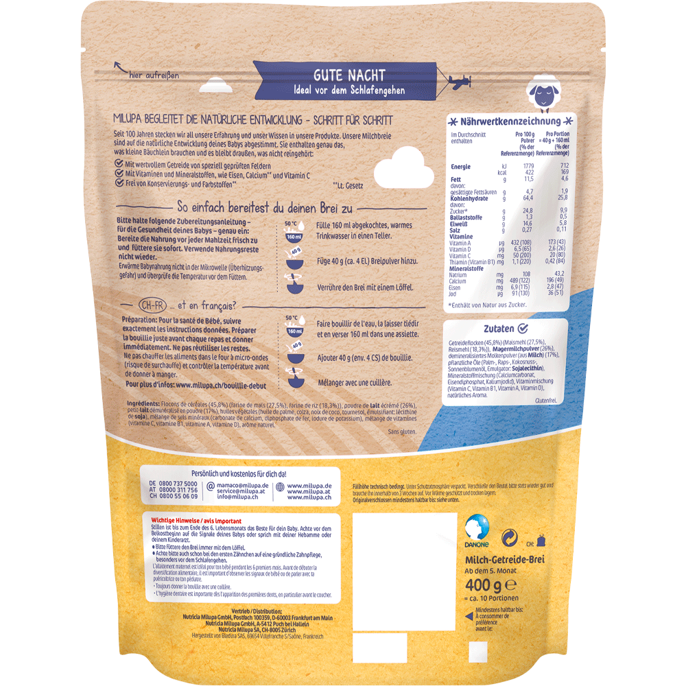 Bild: Milupa Milchbrei Sanfter Start Gute Nacht