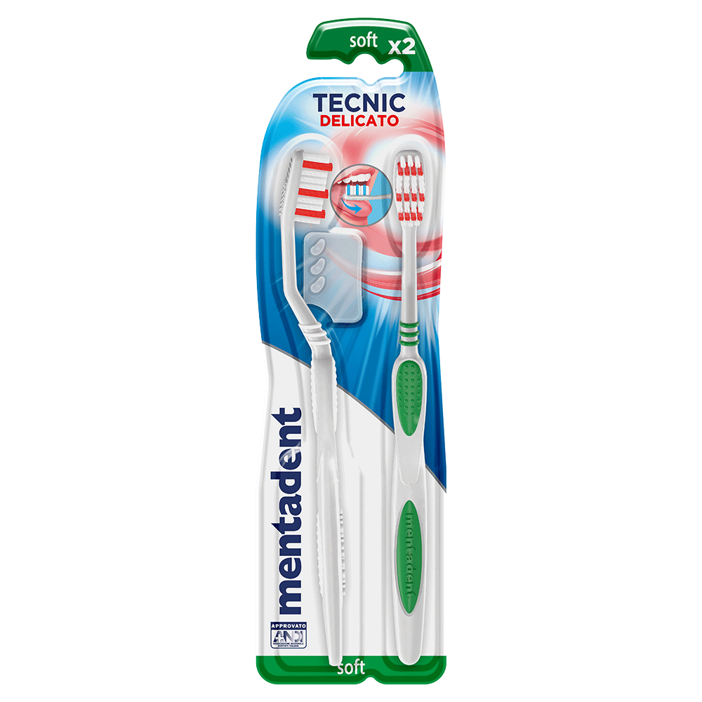 Bild: mentadent Tecnic Delicato Zahnbürste 2er