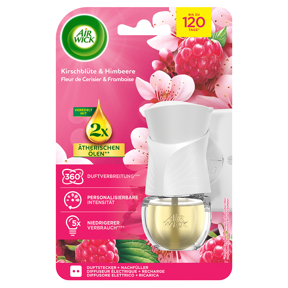 Bild: AIRWICK Duftölflakon-Gerät + Nachfüllung Kirschblüte und Himbeere