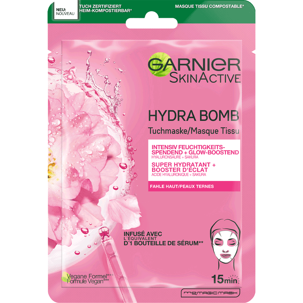 Bild: GARNIER Hydra Bomb Glow Boost Tuchmaske Sakura-Extrakt