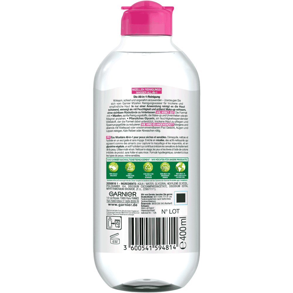 Bild: GARNIER SKIN ACTIVE Mizellen Reinigungswasser trockene & empfindliche Haut