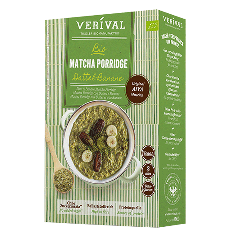 Bild: Verival Bio Matcha Porridge Dattel Banane 