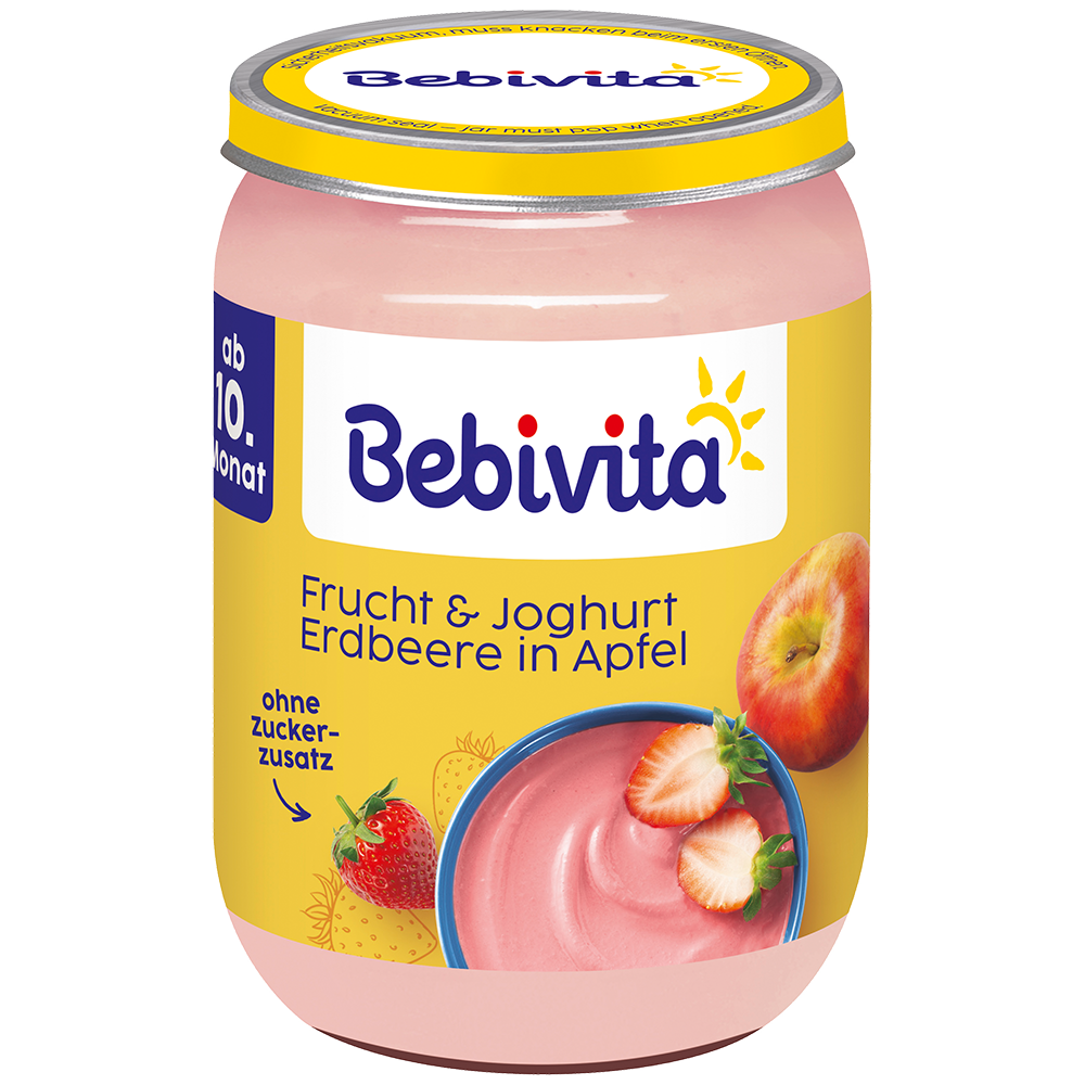 Bild: Bebivita Frucht und Joghurt, Erdbeeren in Apfel 