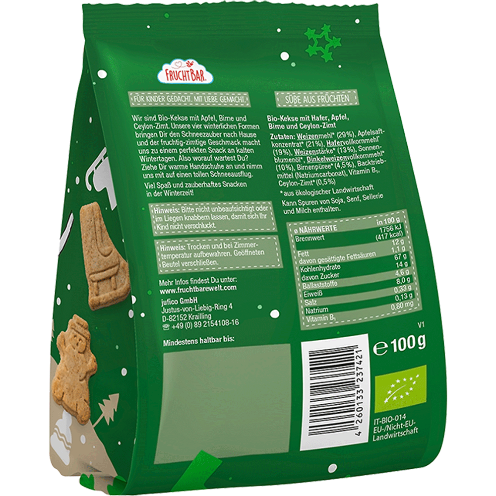 Bild: FruchtBar Bio Winter Kekse mit Hafer, Apfel, Birne und Zimt