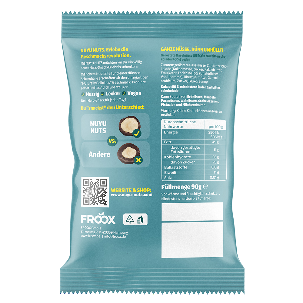 Bild: Nuyu Nuts Haselnüsse im dunklen Kakaomantel 