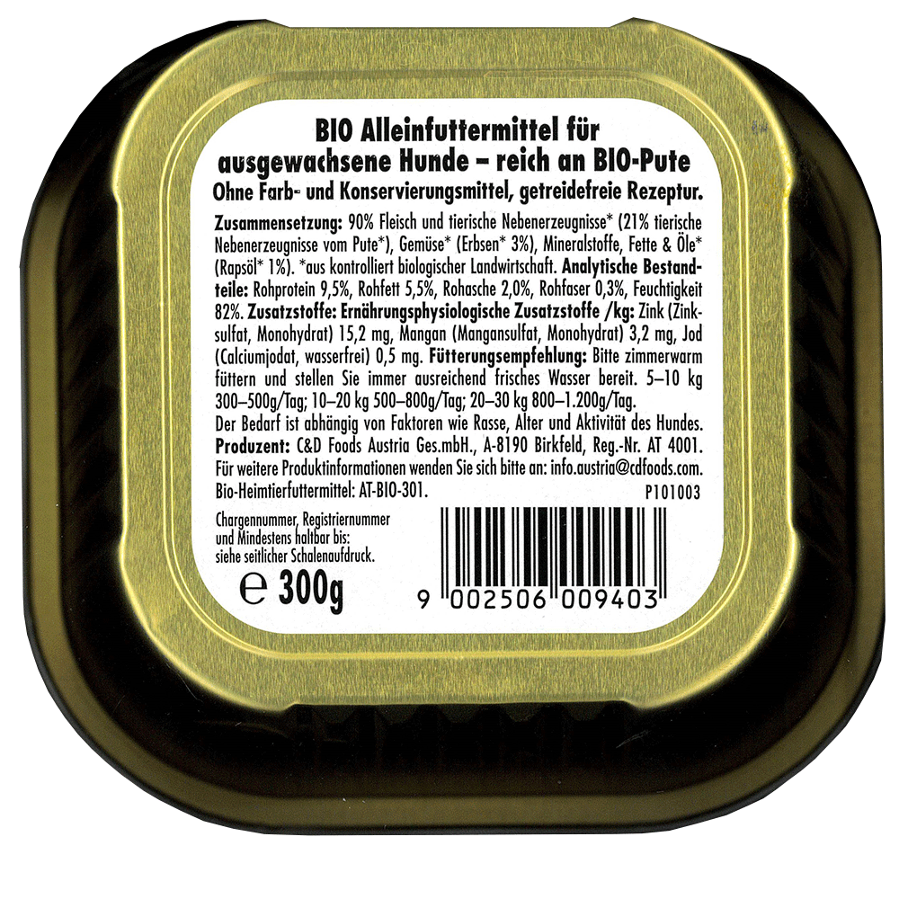 Bild: Bio Dog Bio Pute, Erbsen und Rapsöl