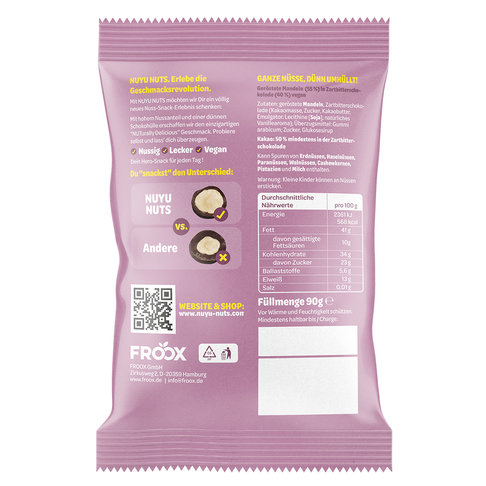 Bild: Nuyu Nuts Mandeln im dunklen Kakaomantel 