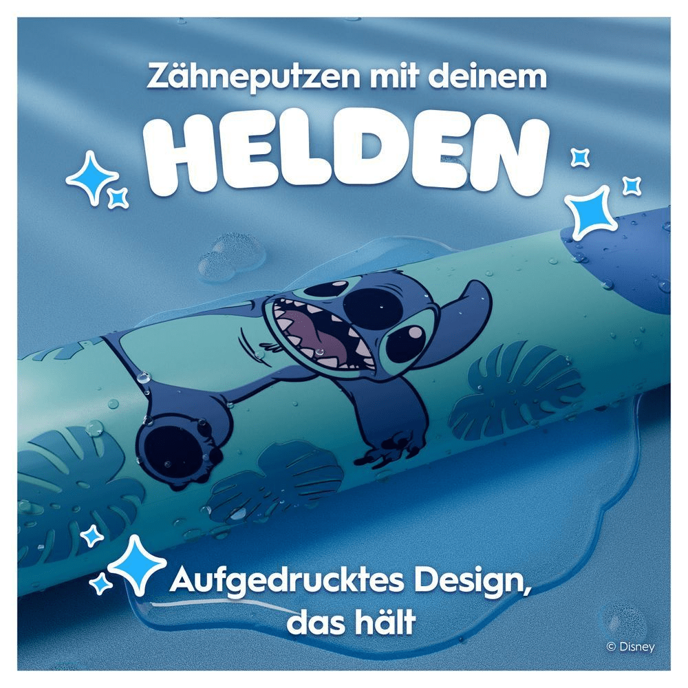 Nahaufnahme des Handstücks mit aufgedrucktem Design. Eine Wasserpfütze zeigt, dass das Design hält.