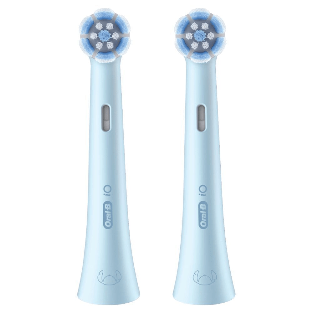 Oral-B iO Aufsteckbürsten, 2er-Pack, hellblau, mit Stitch-Motiv am Griff. [FR] Têtes de brosse Oral-B iO bleu clair, édition spéciale Stitch de Disney.;