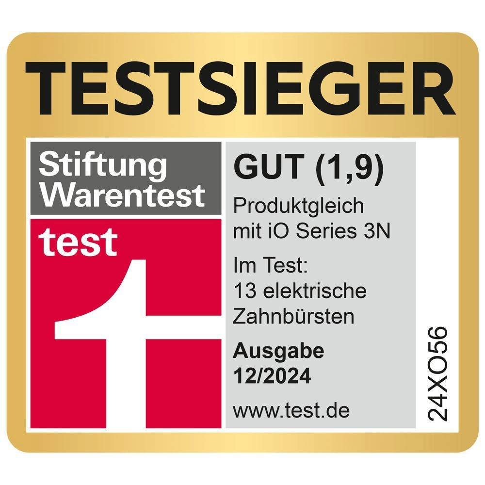 Oral-B: Auszeichnung "Testsieger" von Stiftung Warentest mit dem Qualitätsurteil "GUT (1,9)" für die iO Series 3N.