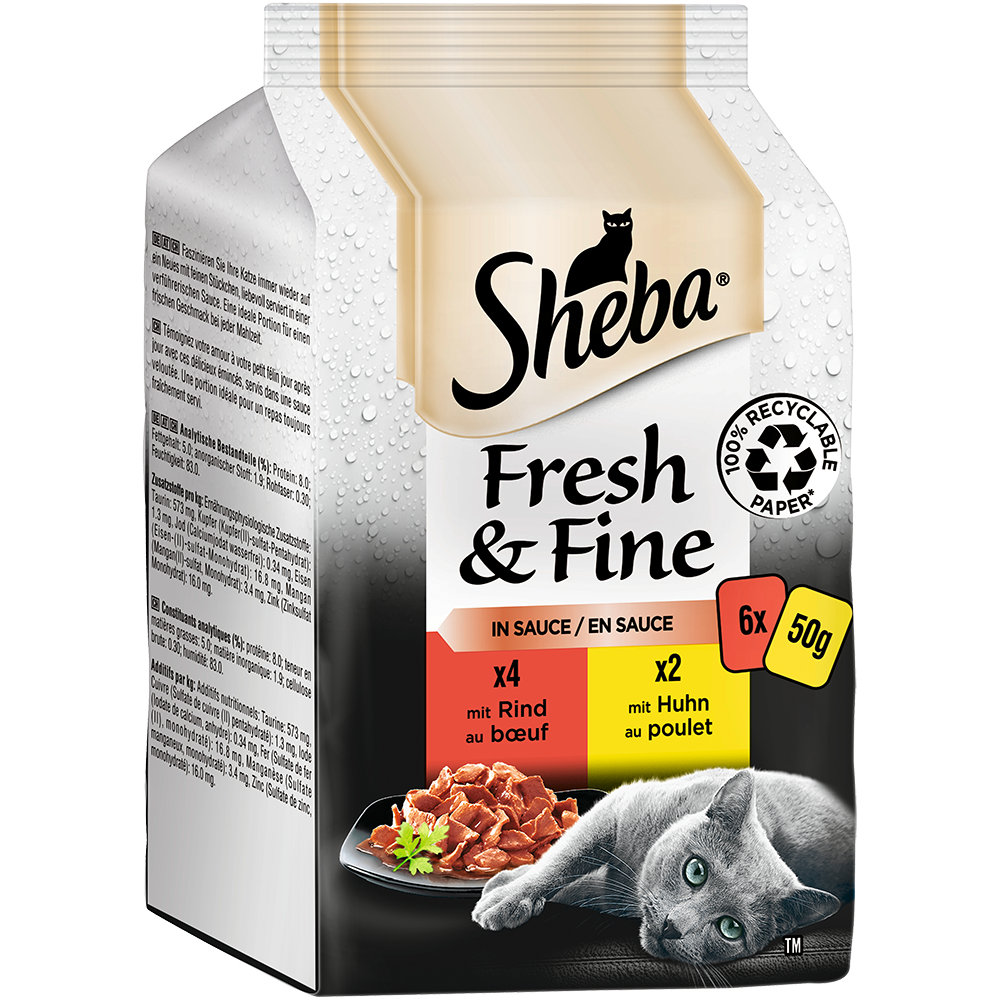 Bild: Sheba Fresh and Fine in Sauce mit Rind und Huhn