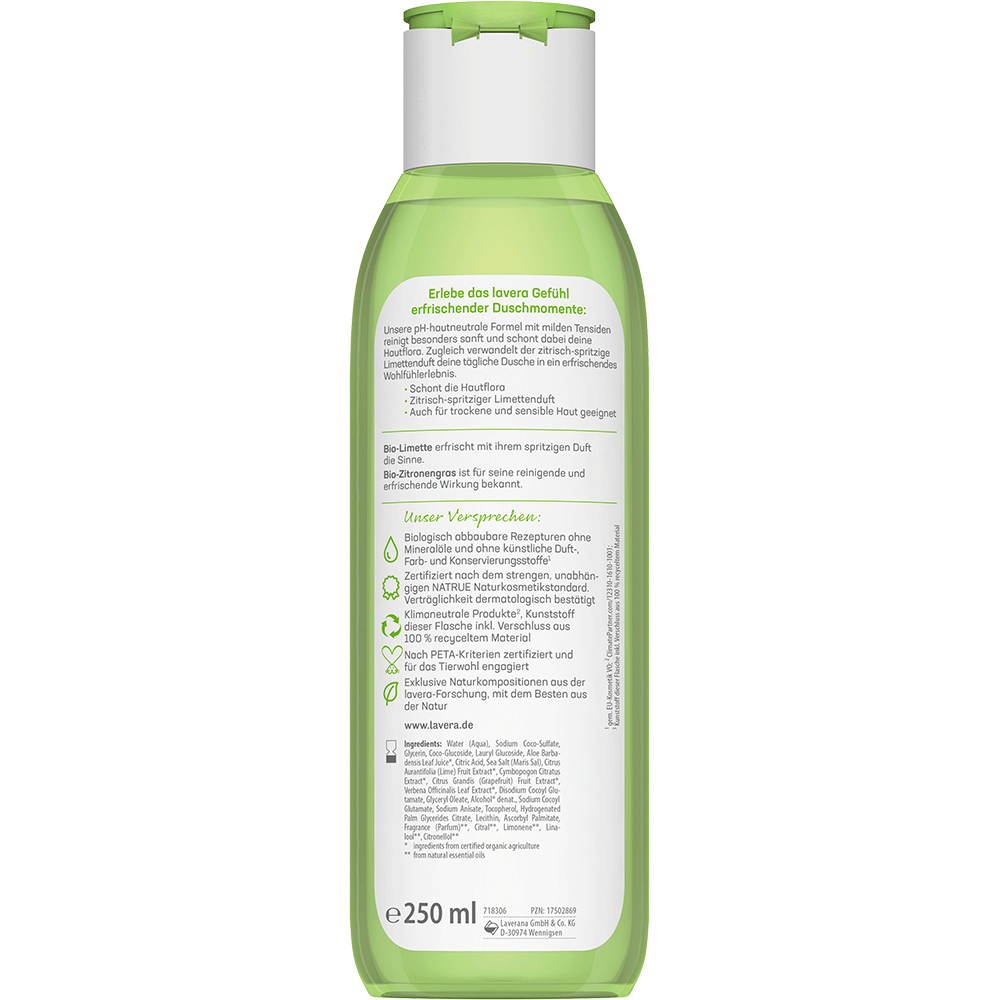 Lavera Pflegedusche Erfrischend – Bio-Limette & Zitronengras, PH-hautneutral, Vegan, 5 X 250 Ml