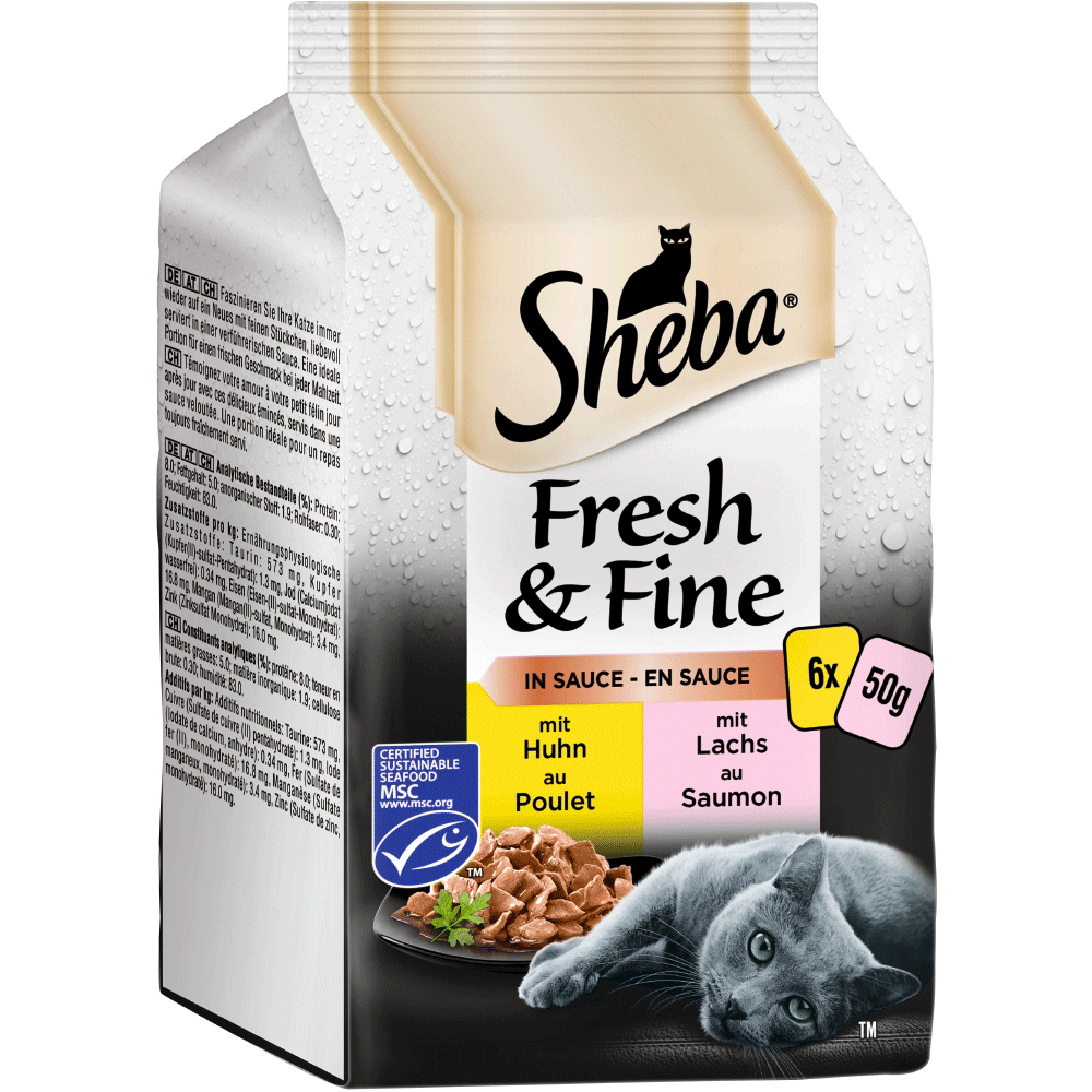 Bild: Sheba Fresh & Fine in Sauce Huhn & Lachs