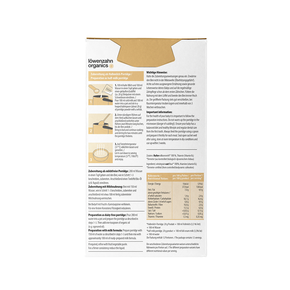 Bild: Löwenzahn organics Bio Baby Porridge Hafer Pur 