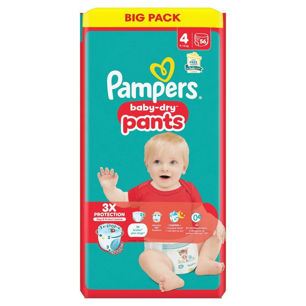 Bild: Pampers Baby-Dry Windelhosen Größe 4, 9kg-15kg, Big Pack