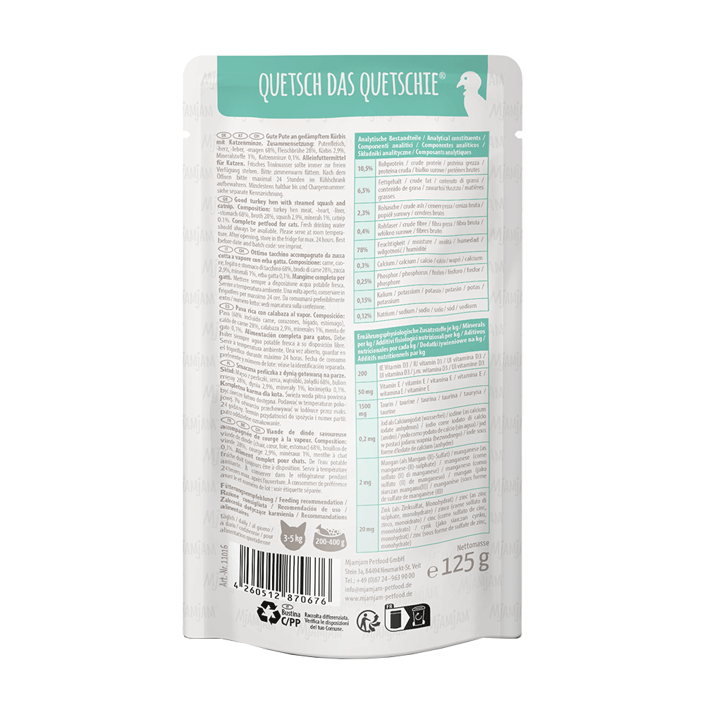 Bild: Mjamjam Quetschie Gute Pute an Gedämpftem Kürbis mit Katzenminze 