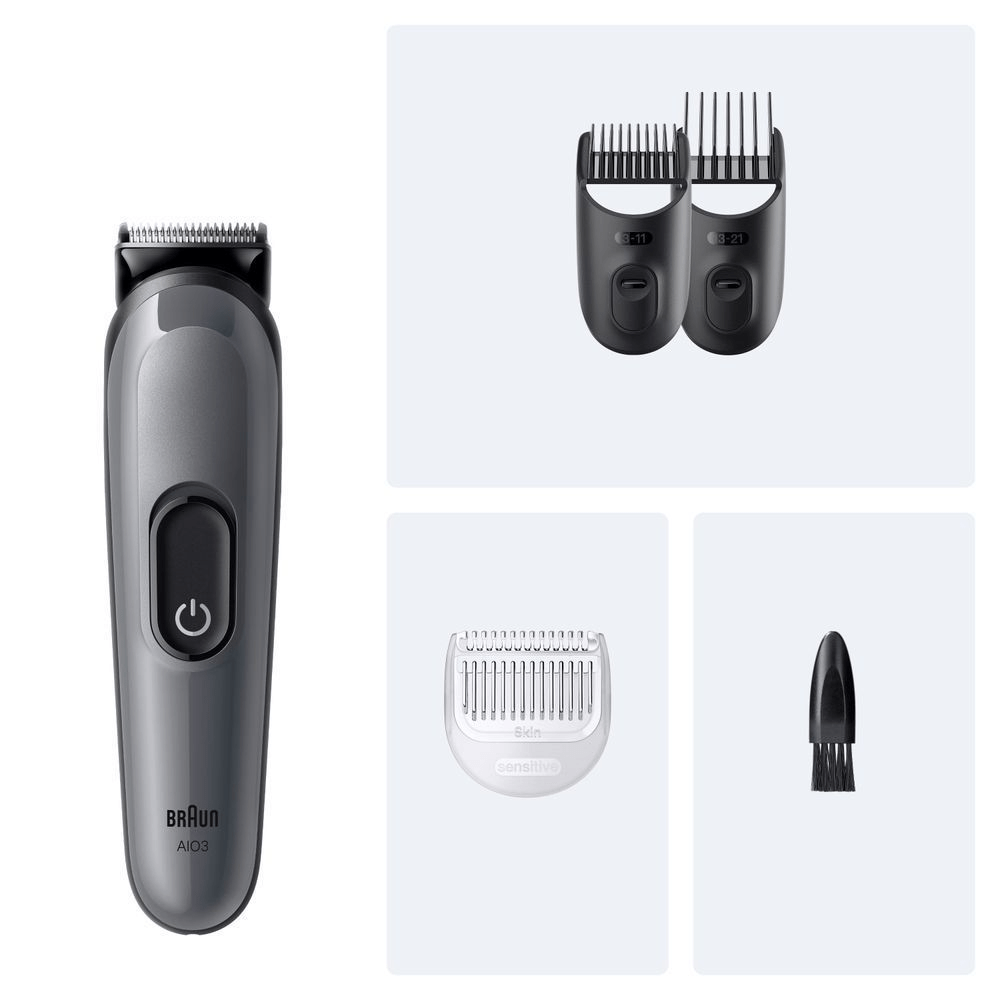 Bild: Braun All-in-One Series 3, 4-in-1 Groomingset, ultrascharfe Klinge, 14 Längen, AIO3500, Grau