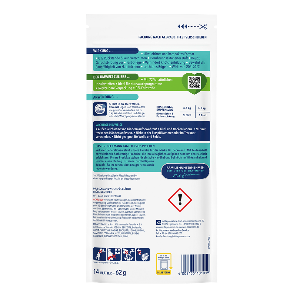 Bild: Dr. Beckmann Weichspül Blätter Frühlingsfrisch 