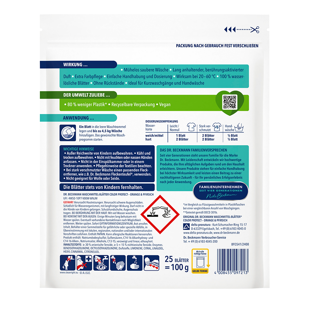 Bild: Dr. Beckmann Magic Leaves Waschmittel Blätter Color Protect Orange und Pfirsich