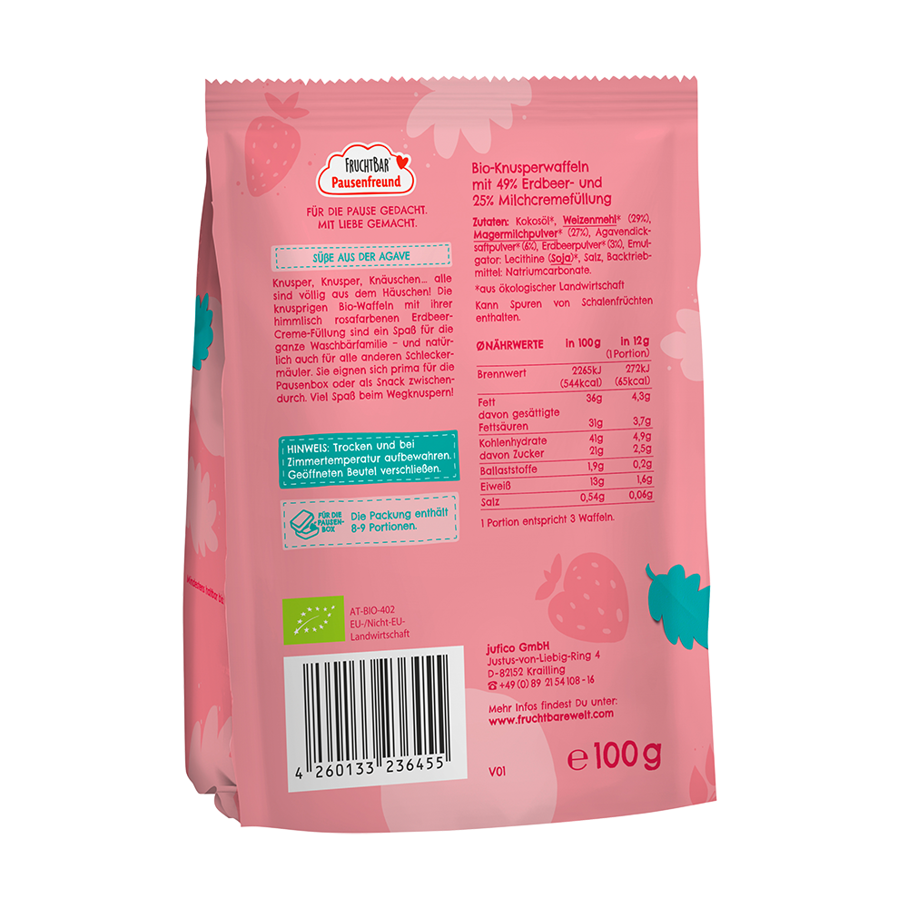 Bild: FruchtBar Bio Erdbeer-Waffeln mit Erdbeer-Milchcreme