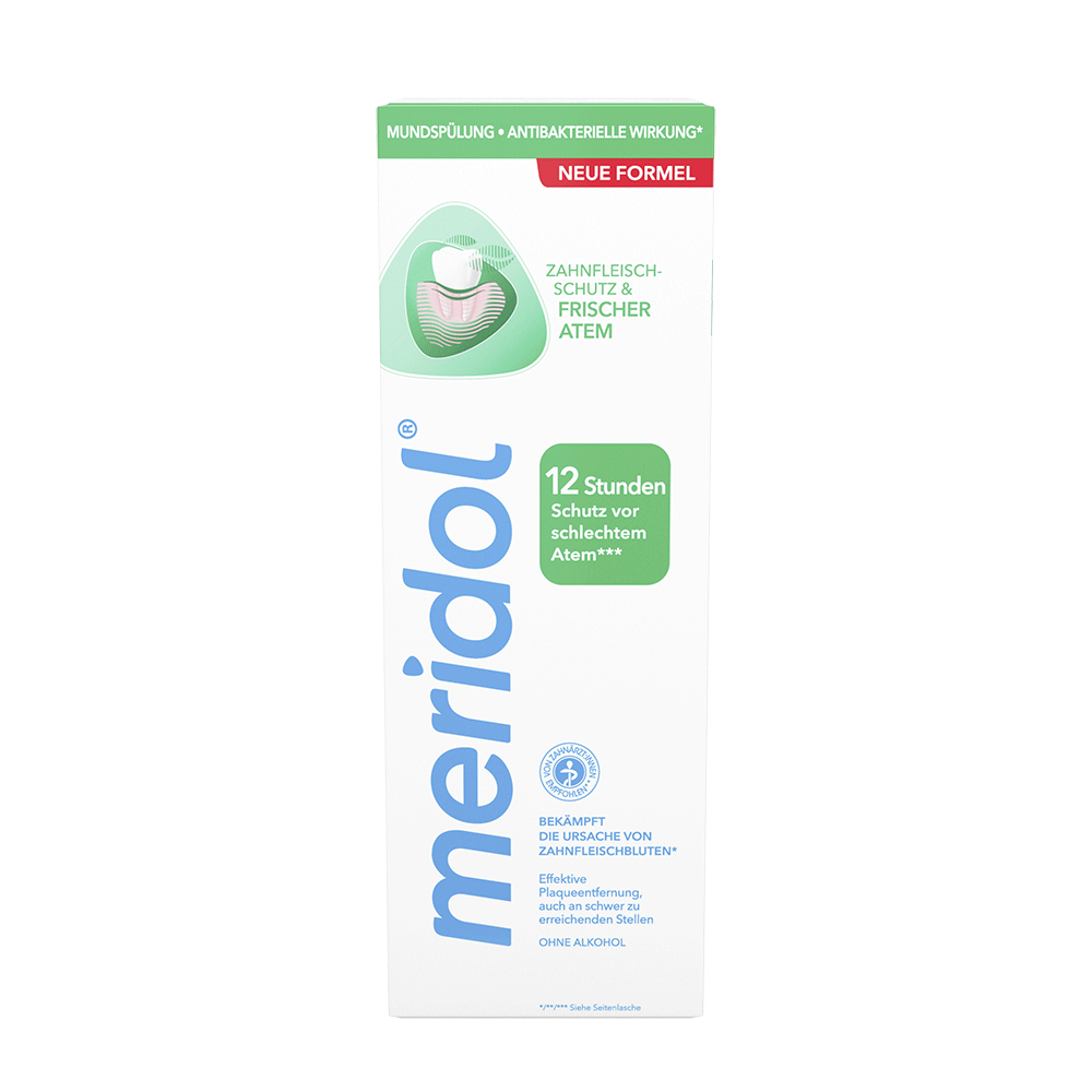 Bild: meridol Mundspülung Zahnfleischschutz und Frischer Atem